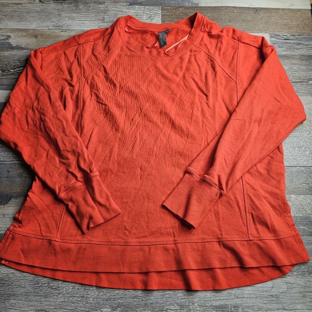 Sweaty Betty After Class Longline Sweatshirt Top Large Orange Thumb Holes